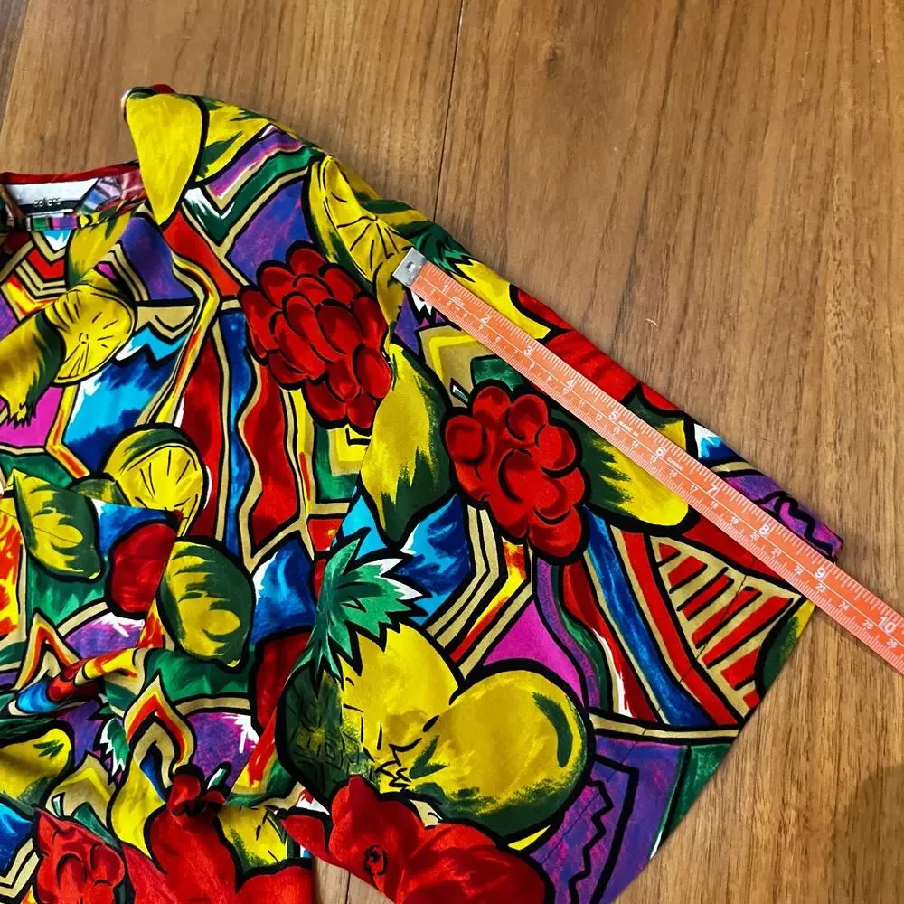 Vintage 80s Pant Set Size L Tropical Fruity Bright - Picture 8 of 16